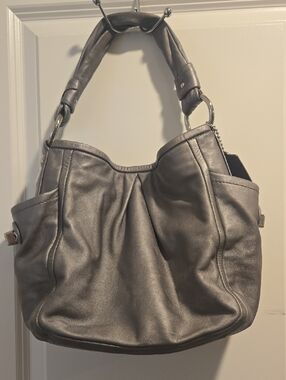 Coach Metallic Gray Shoulder Hobo Bag